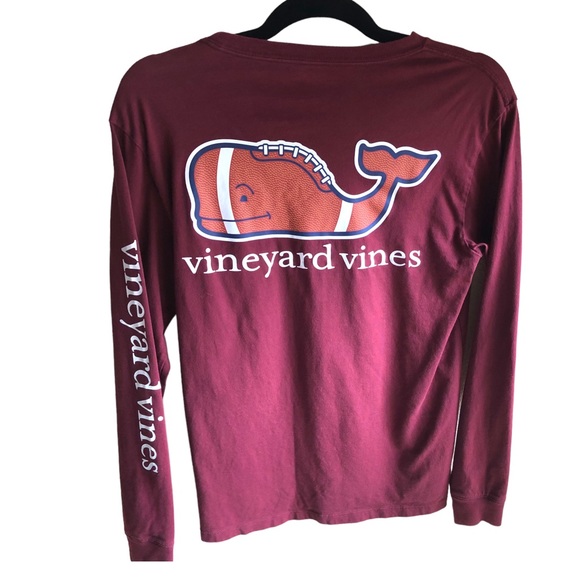 Vineyard Vines Football Whale Long Sleeve Pocket Tee. Maroon. Size XS - Picture 1 of 9